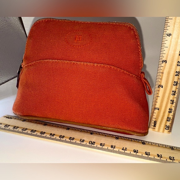 Hermès Pouch Bolide Mini Mini Pouch Orange Toile H Canvas Travel Case Rare AUTH - Picture 5 of 13